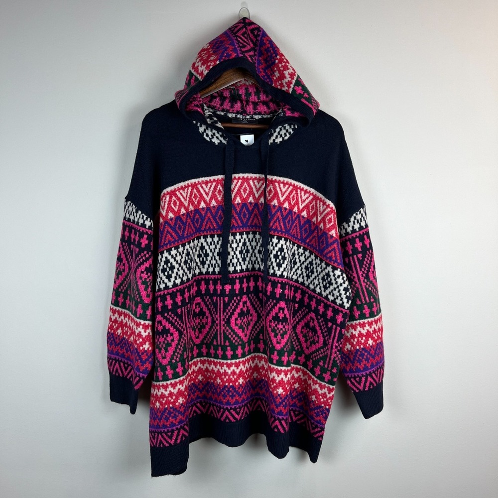 Lane Bryant Fair Isle Hoodie Sweatshirt Women 26/28 Pink Navy Cozy Soft Knit New